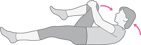 An illustration of someone laying on their back and pulling their knee toward their chest.