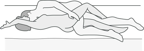 An illustration of a sexual position that's good for men with back problems.