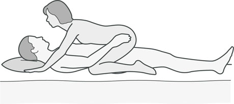 An illustration of a sexual position that's good for men with knee problems.