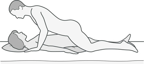 An illustration of a sexual position that's good for women with hip problems.