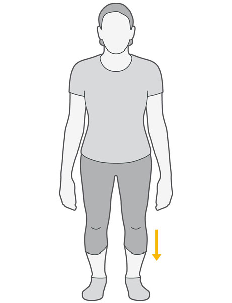 An illustration of someone squatting down, bringing their knees towards their toes.