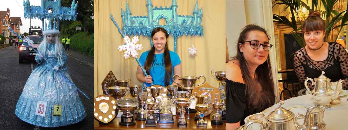 Natasha dressed up, with her awards and out for tea with a friend.