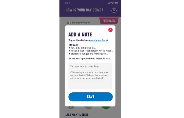 Screenshot of the Young People's Tracker app.