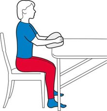 Woman sitting upright before table slide