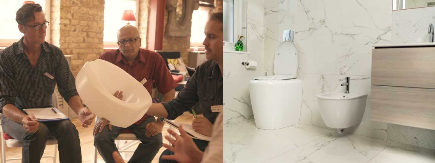 People looking at the Arthr toilet riser design.