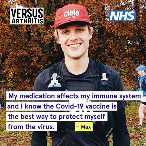 Max in his running gear speaking about the COVID-19 vaccine.
