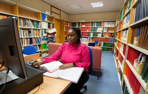 Researcher working at computer